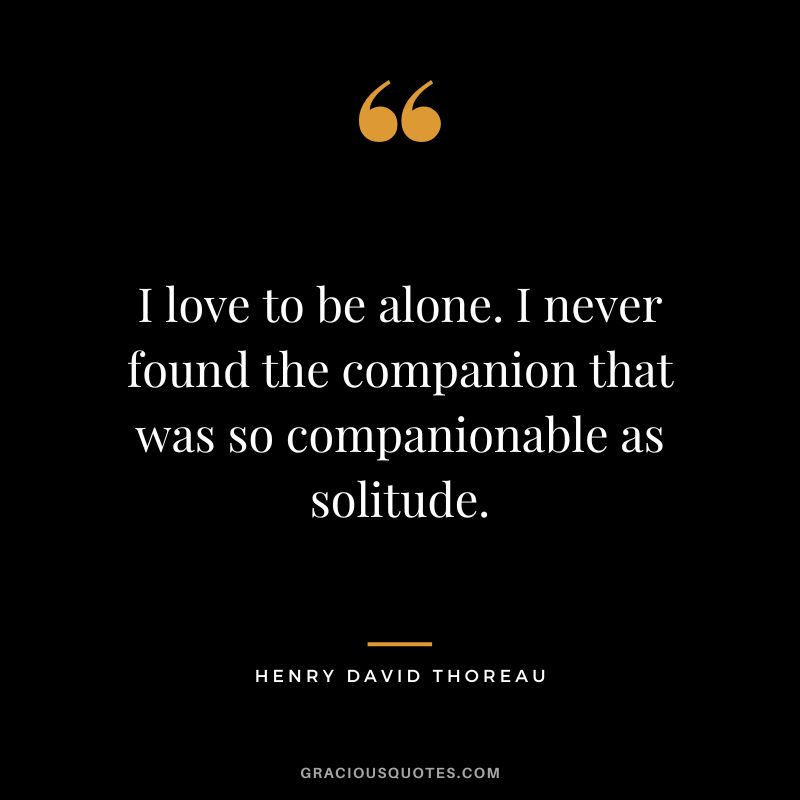 I love to be alone. I never found the companion that was so companionable as solitude. – Henry David Thoreau