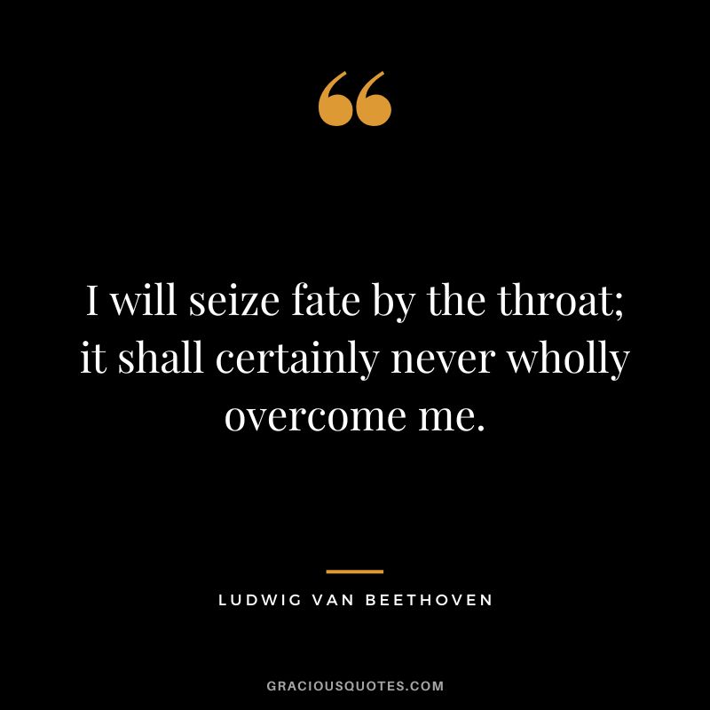 I will seize fate by the throat; it shall certainly never wholly overcome me. - Ludwig van Beethoven