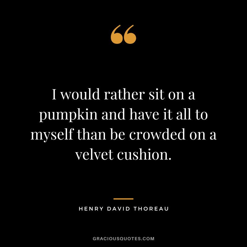 I would rather sit on a pumpkin and have it all to myself than be crowded on a velvet cushion. – Henry David Thoreau