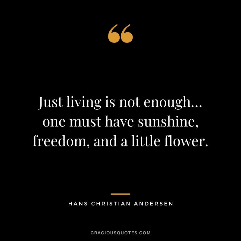 Just living is not enough… one must have sunshine, freedom, and a little flower. - Hans Christian Andersen