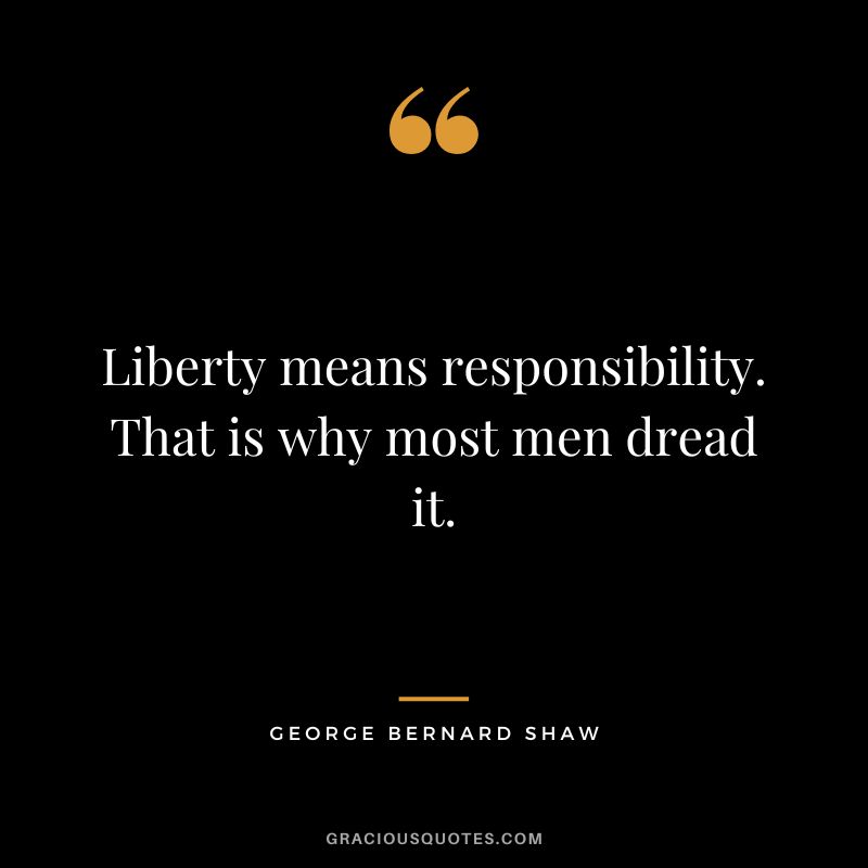 Liberty means responsibility. That is why most men dread it. - George Bernard Shaw