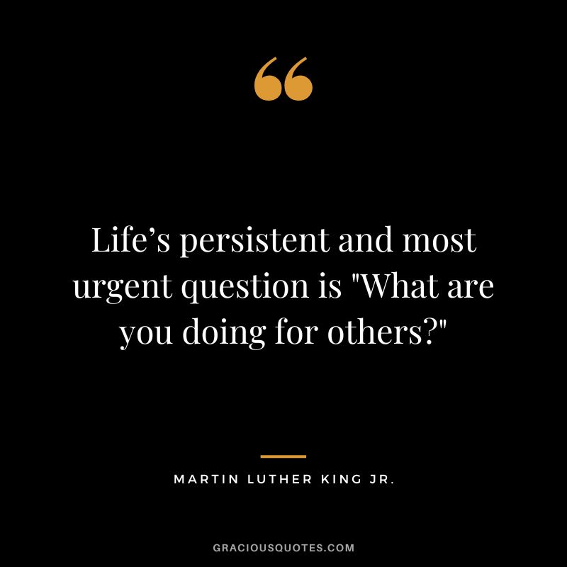 Life’s persistent and most urgent question is What are you doing for others - Martin Luther King Jr.