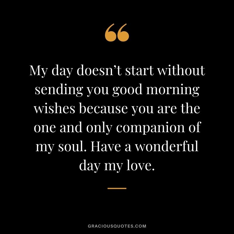 My day doesn’t start without sending you good morning wishes because you are the one and only companion of my soul. Have a wonderful day my love.