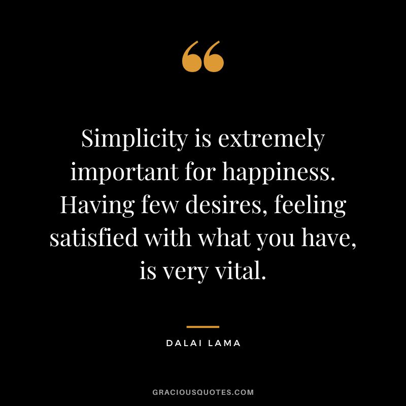 Simplicity is extremely important for happiness. Having few desires, feeling satisfied with what you have, is very vital. - Dalai Lama