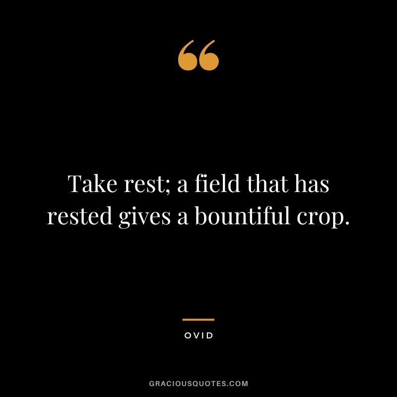 Take rest; a field that has rested gives a bountiful crop. - Ovid