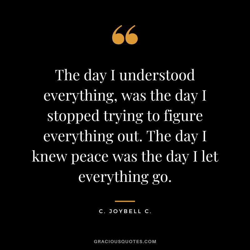 The day I understood everything, was the day I stopped trying to figure everything out. The day I knew peace was the day I let everything go. - C. Joybell C.
