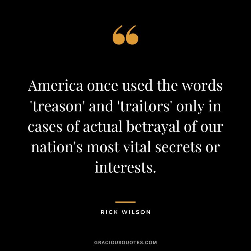 America once used the words 'treason' and 'traitors' only in cases of actual betrayal of our nation's most vital secrets or interests. - Rick Wilson