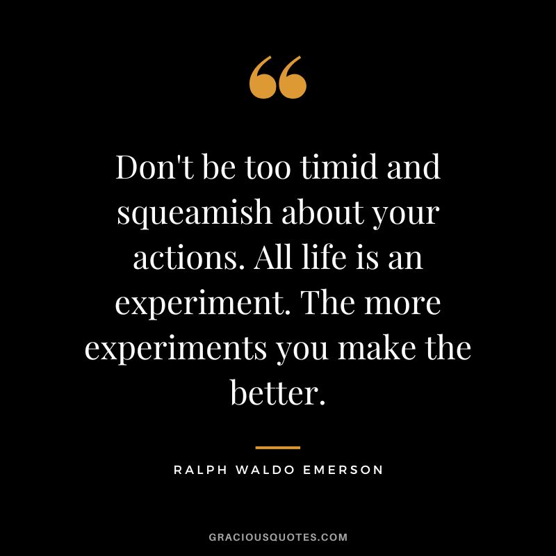 Don't be too timid and squeamish about your actions. All life is an experiment. The more experiments you make the better. - Ralph Waldo Emerson