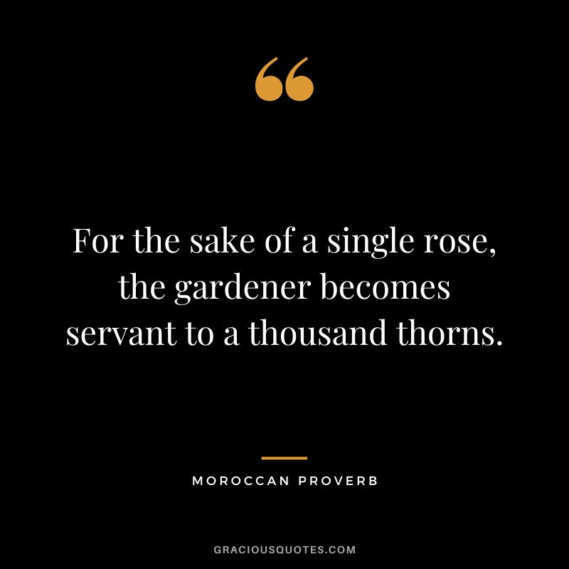 For the sake of a single rose, the gardener becomes servant to a thousand thorns.