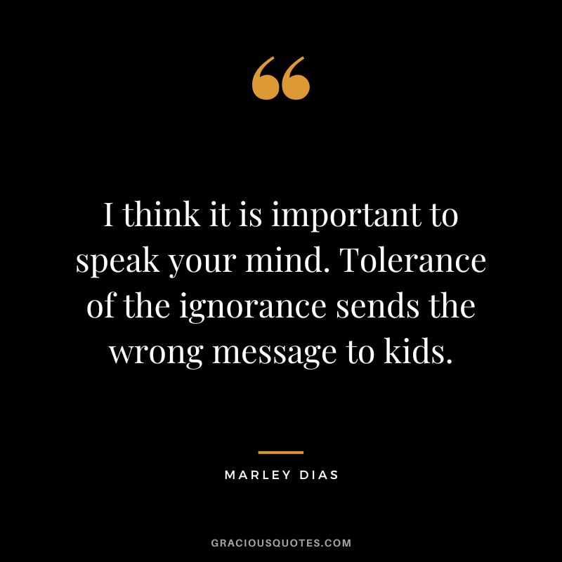 I think it is important to speak your mind. Tolerance of the ignorance sends the wrong message to kids. - Marley Dias