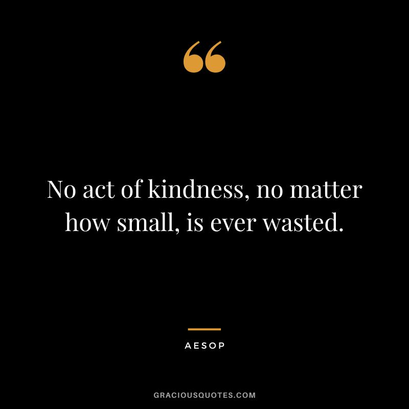 No act of kindness, no matter how small, is ever wasted. - Aesop