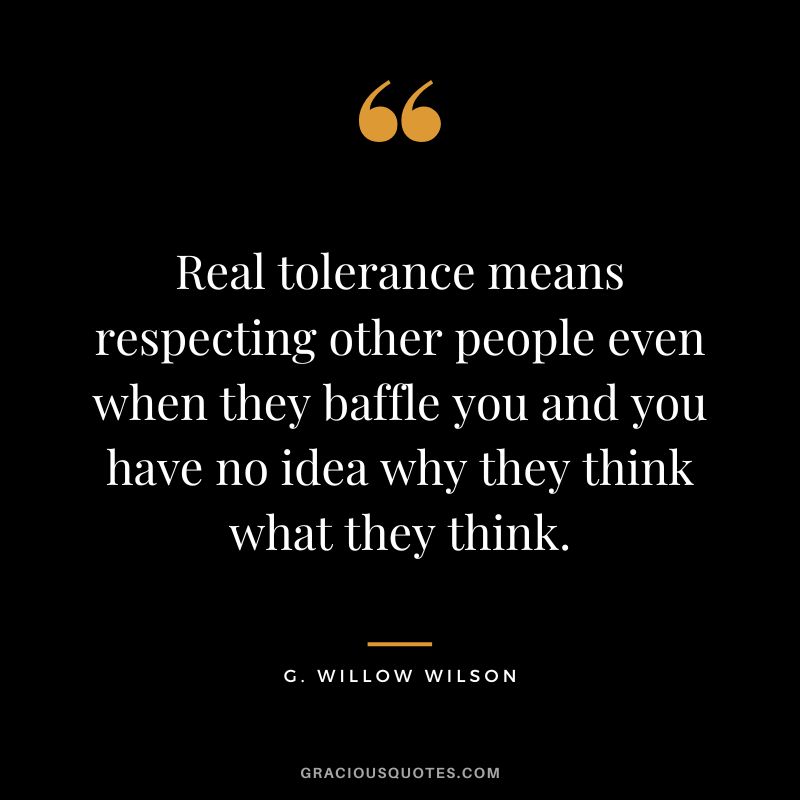 Real tolerance means respecting other people even when they baffle you and you have no idea why they think what they think. - G. Willow Wilson