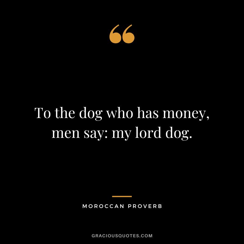 To the dog who has money, men say: my lord dog.