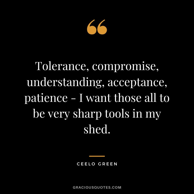 Tolerance, compromise, understanding, acceptance, patience - I want those all to be very sharp tools in my shed. - CeeLo Green