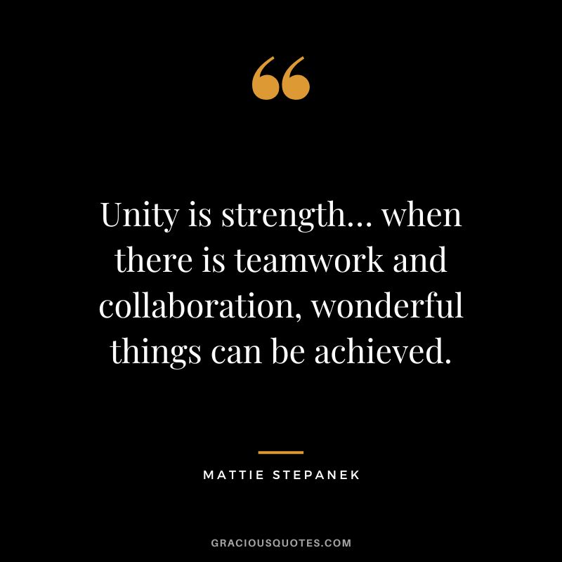 Unity is strength… when there is teamwork and collaboration, wonderful things can be achieved. - Mattie Stepanek