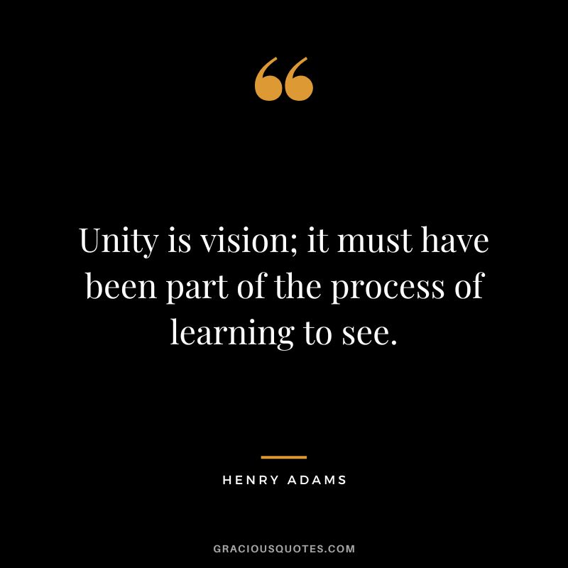 Unity is vision; it must have been part of the process of learning to see. - Henry Adams