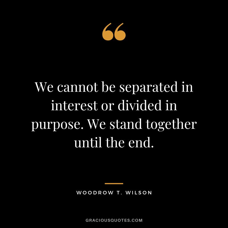 We cannot be separated in interest or divided in purpose. We stand together until the end. - Woodrow T. Wilson