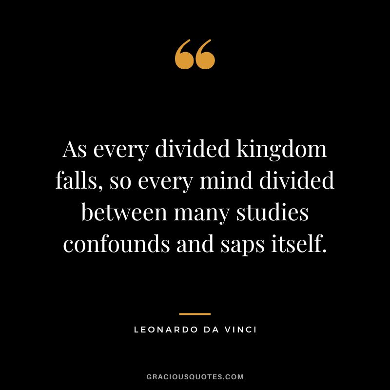 As every divided kingdom falls, so every mind divided between many studies confounds and saps itself. - Leonardo da Vinci