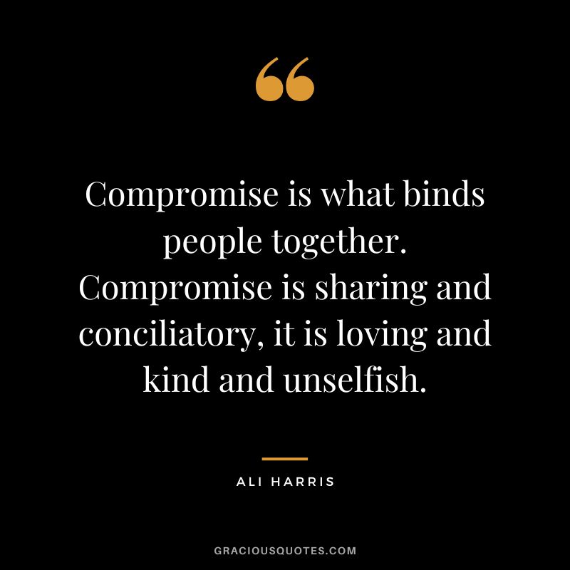 Compromise is what binds people together. Compromise is sharing and conciliatory, it is loving and kind and unselfish. - Ali Harris