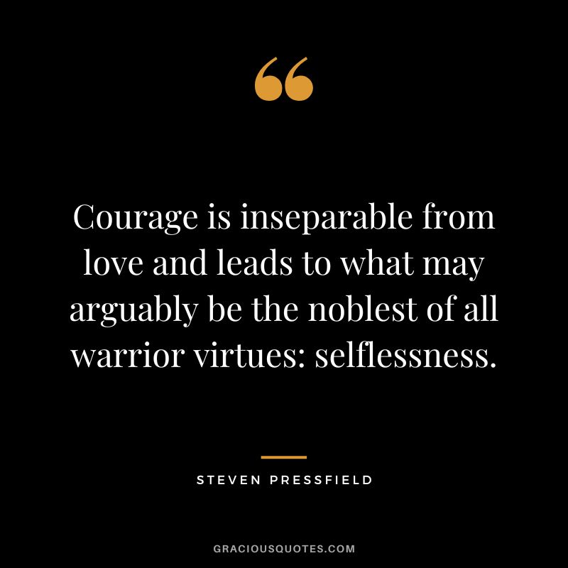 Courage is inseparable from love and leads to what may arguably be the noblest of all warrior virtues selflessness. - Steven Pressfield