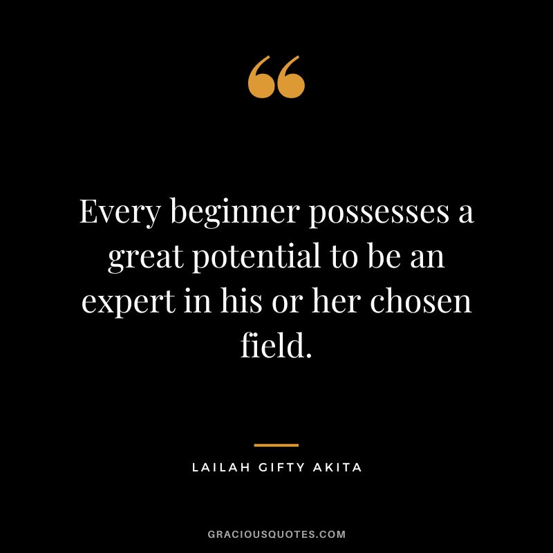 Every beginner possesses a great potential to be an expert in his or her chosen field. - Lailah Gifty Akita