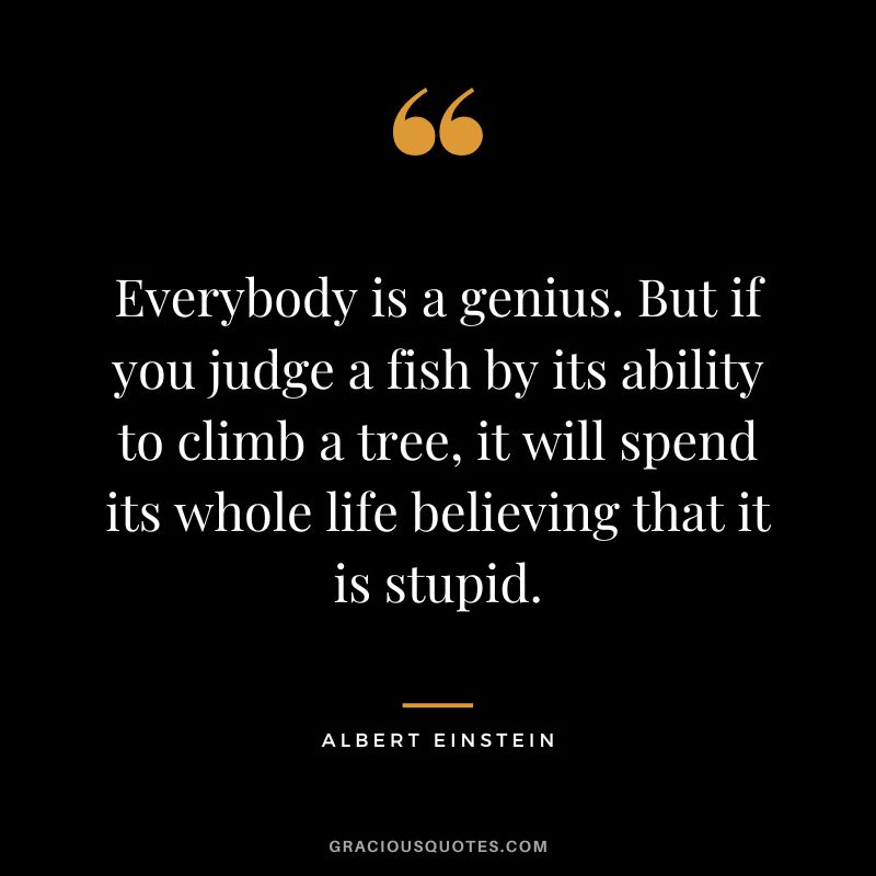 Everybody is a genius. But if you judge a fish by its ability to climb a tree, it will spend its whole life believing that it is stupid. - Albert Einstein