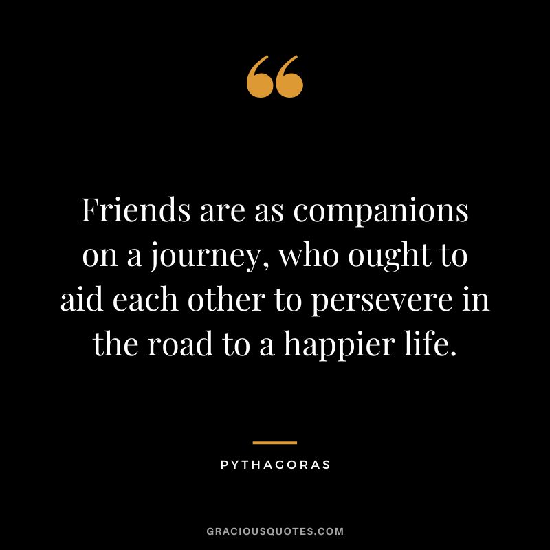 Friends are as companions on a journey, who ought to aid each other to persevere in the road to a happier life. - Pythagoras