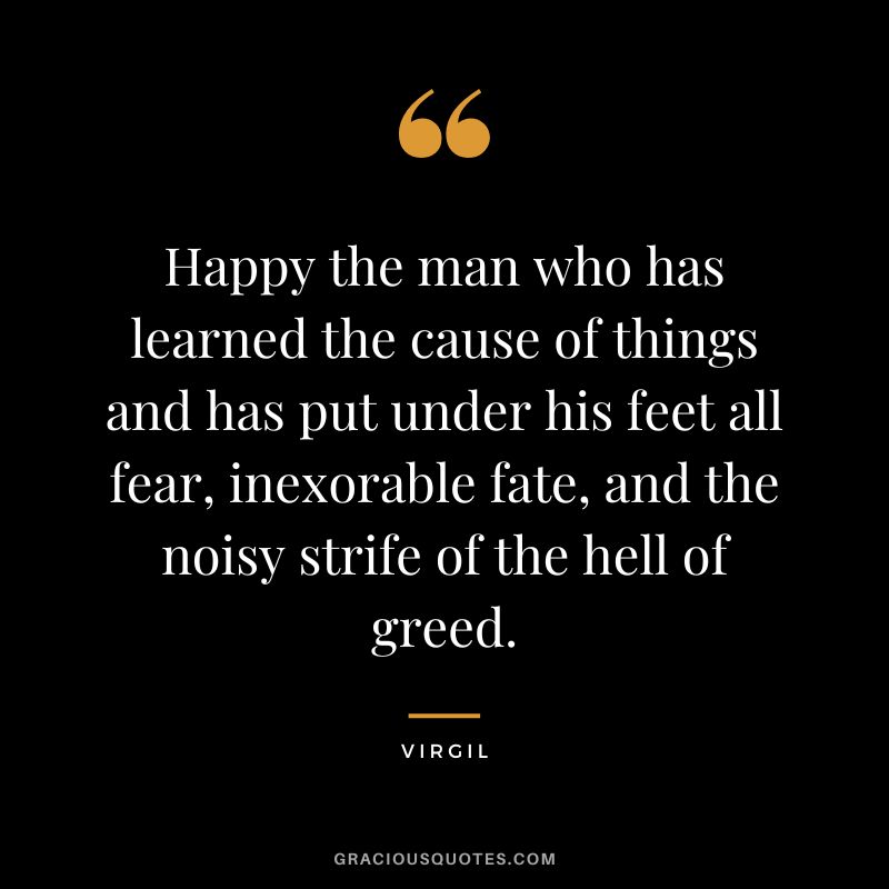 Happy the man who has learned the cause of things and has put under his feet all fear, inexorable fate, and the noisy strife of the hell of greed. - Virgil