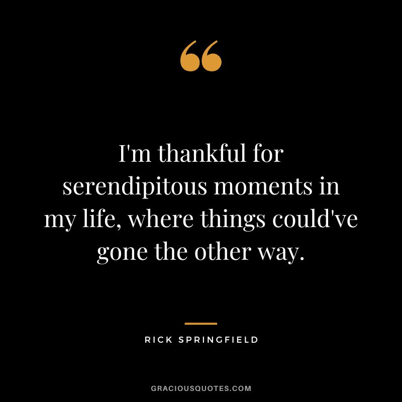 I'm thankful for serendipitous moments in my life, where things could've gone the other way. - Rick Springfield