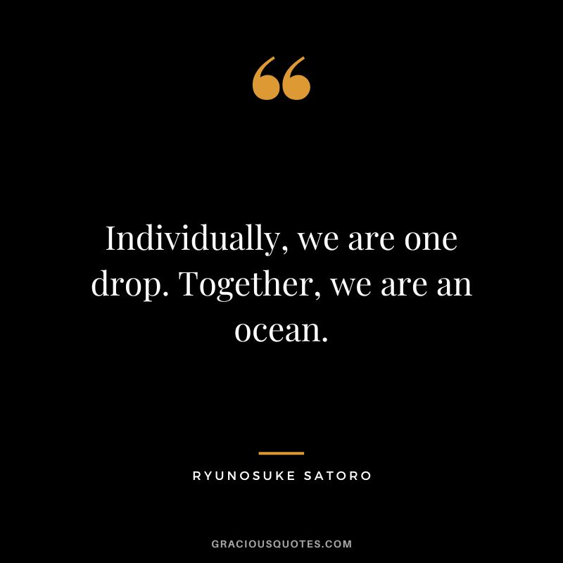 Individually, we are one drop. Together, we are an ocean. - Ryunosuke Satoro
