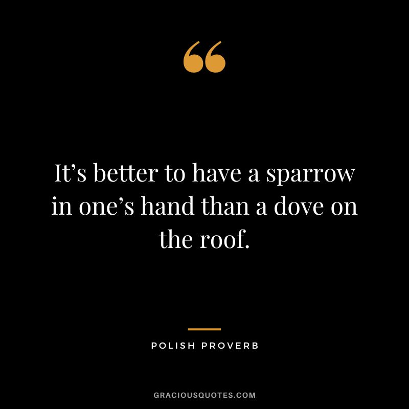 It’s better to have a sparrow in one’s hand than a dove on the roof.