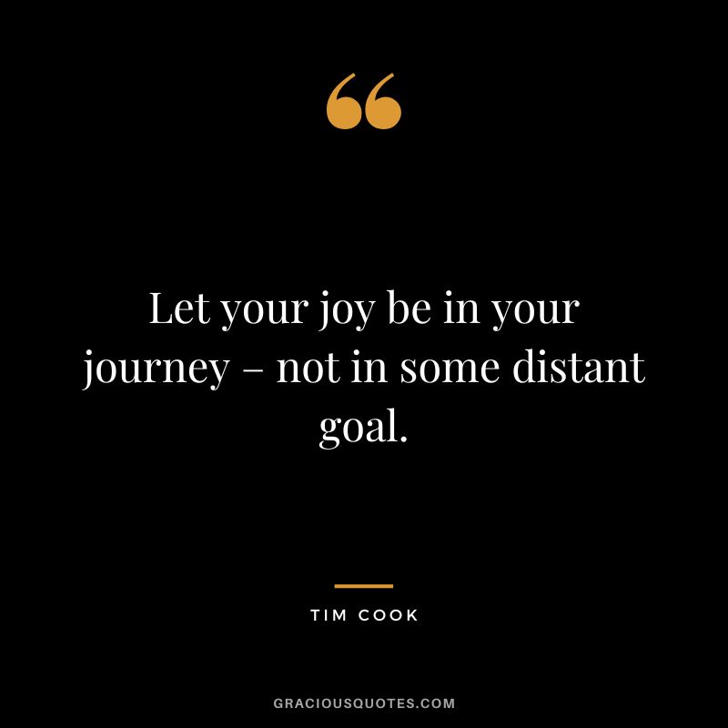 Let your joy be in your journey – not in some distant goal. - Tim Cook