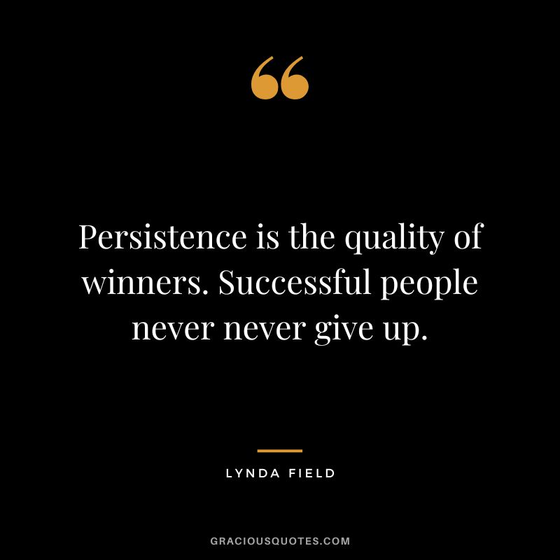Persistence is the quality of winners. Successful people never never give up. - Lynda Field