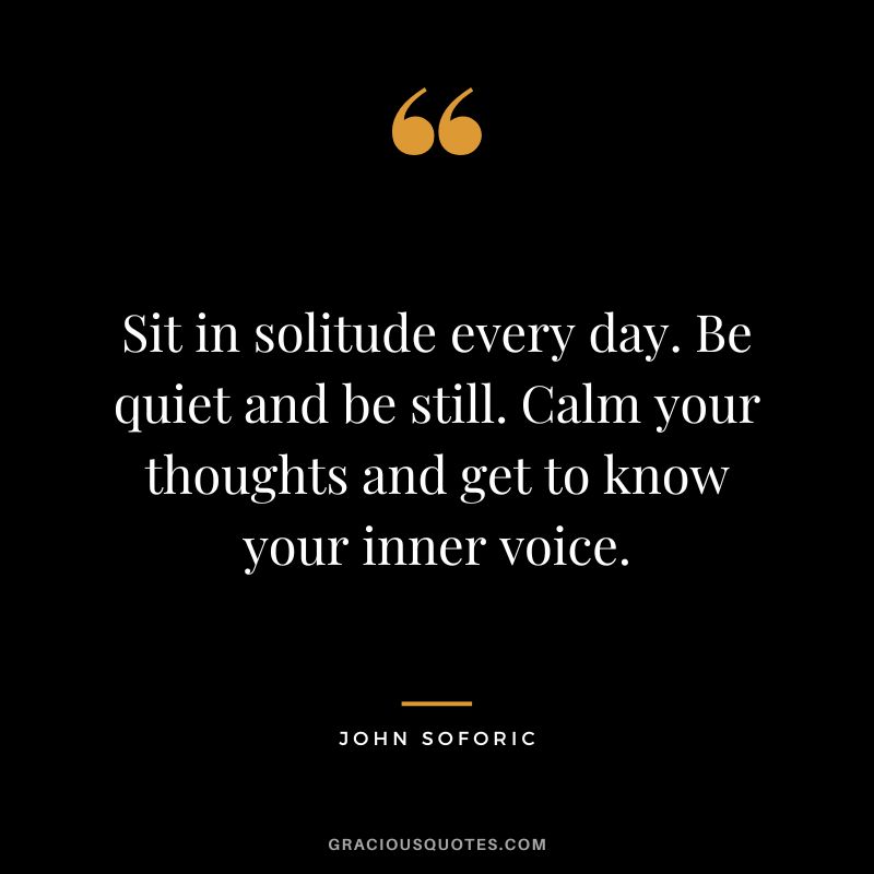 Sit in solitude every day. Be quiet and be still. Calm your thoughts and get to know your inner voice. - John Soforic