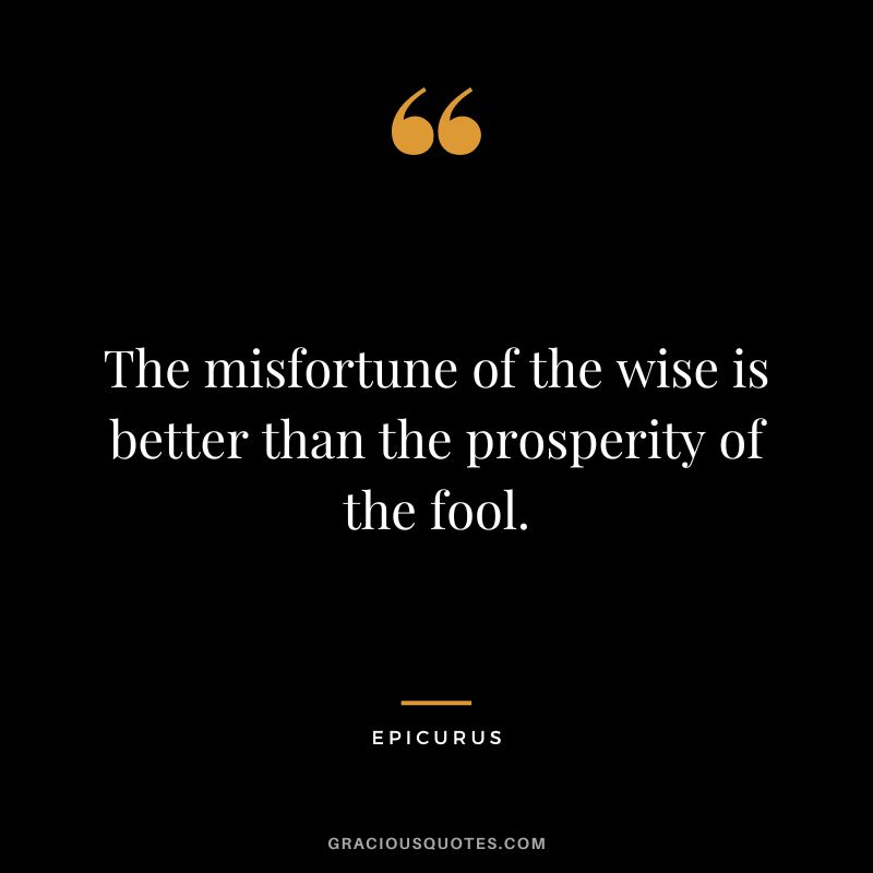 The misfortune of the wise is better than the prosperity of the fool. - Epicurus
