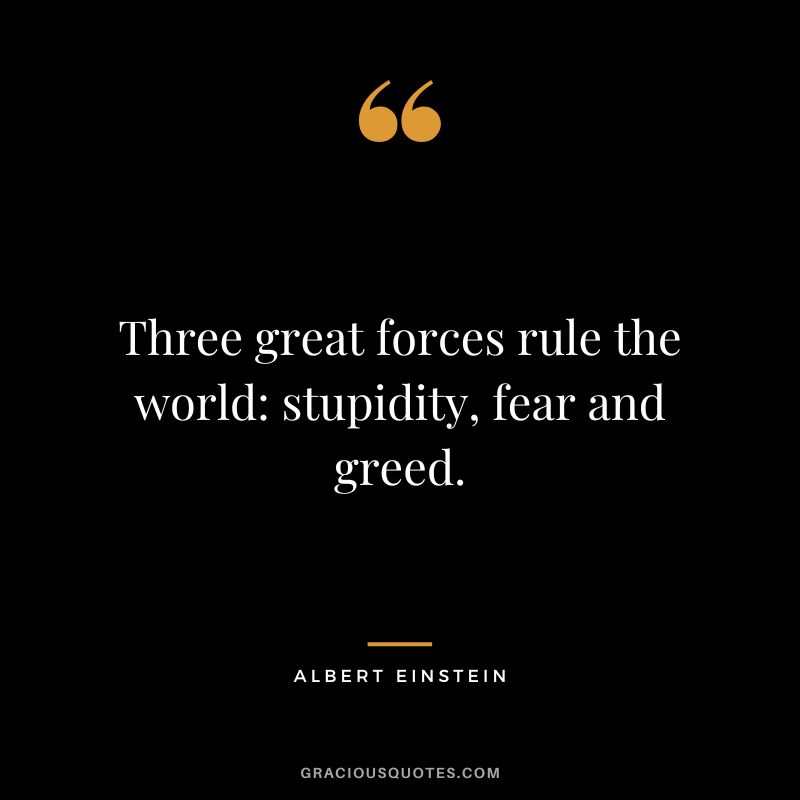 Three great forces rule the world stupidity, fear and greed. - Albert Einstein