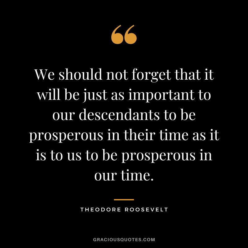 We should not forget that it will be just as important to our descendants to be prosperous in their time as it is to us to be prosperous in our time. - Theodore Roosevelt