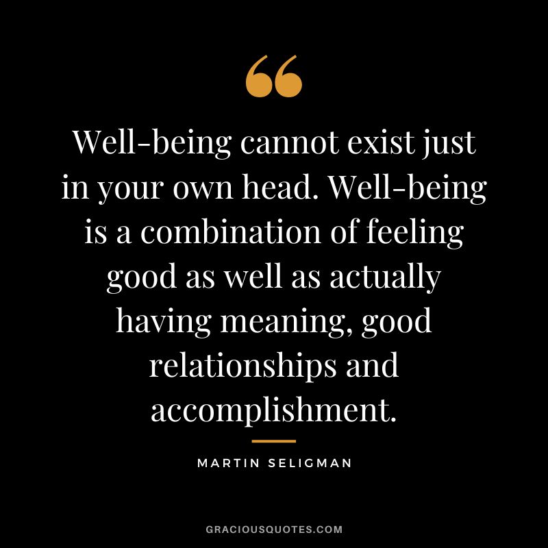 Well-being cannot exist just in your own head. Well-being is a combination of feeling good as well as actually having meaning, good relationships and accomplishment. - Martin Seligman