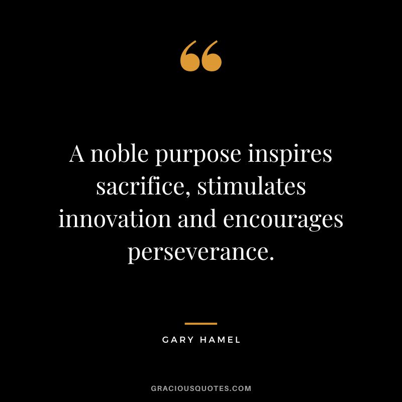 A noble purpose inspires sacrifice, stimulates innovation and encourages perseverance. - Gary Hamel