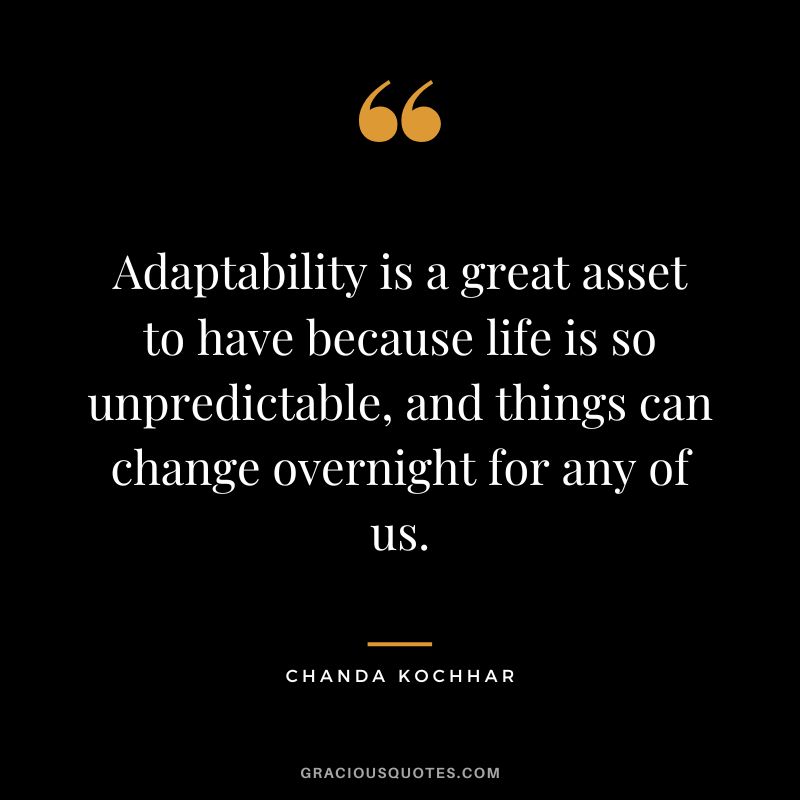 Adaptability is a great asset to have because life is so unpredictable, and things can change overnight for any of us. - Chanda Kochhar