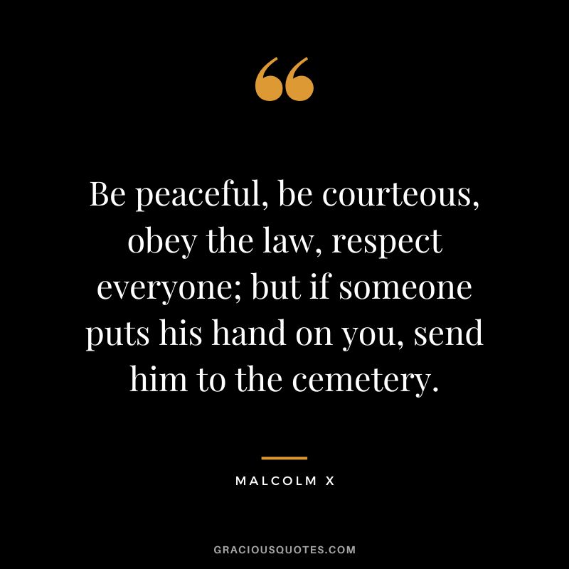 Be peaceful, be courteous, obey the law, respect everyone; but if someone puts his hand on you, send him to the cemetery. - Malcolm X