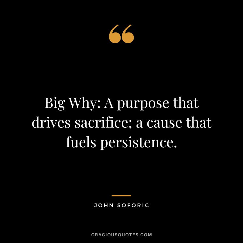 Big Why: A purpose that drives sacrifice; a cause that fuels persistence. - John Soforic