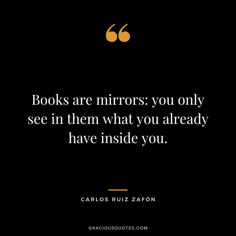 Books are mirrors you only see in them what you already have inside you. - Carlos Ruiz Zafón