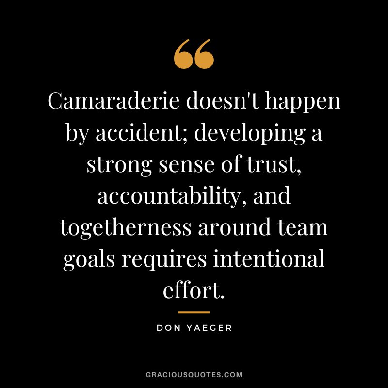 Camaraderie doesn't happen by accident; developing a strong sense of trust, accountability, and togetherness around team goals requires intentional effort. - Don Yaeger