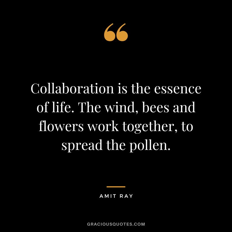 Collaboration is the essence of life. The wind, bees and flowers work together, to spread the pollen. - Amit Ray