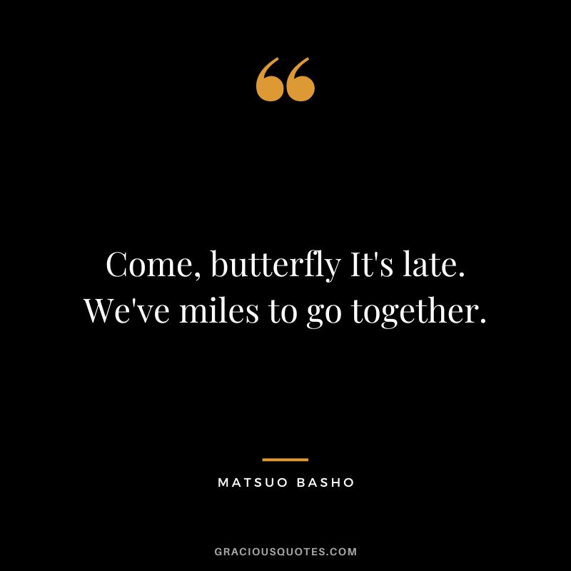 Come, butterfly It's late. We've miles to go together.