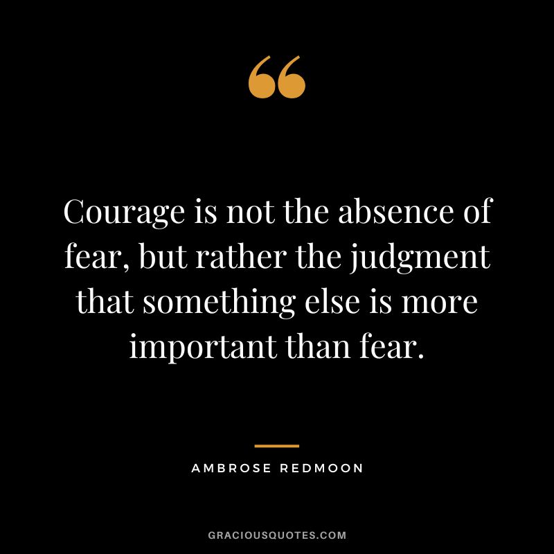 Courage is not the absence of fear, but rather the judgment that something else is more important than fear. - Ambrose Redmoon