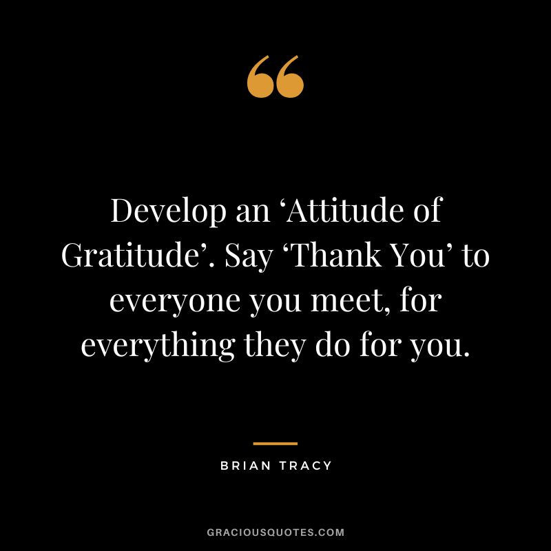 Develop an ‘Attitude of Gratitude’. Say ‘Thank You’ to everyone you meet, for everything they do for you. - Brian Tracy