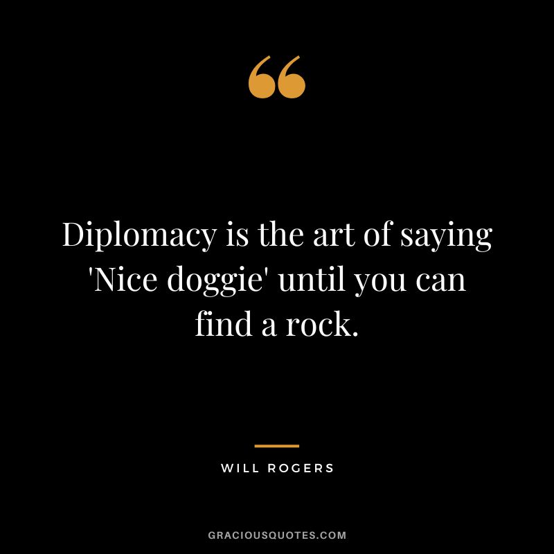 Diplomacy is the art of saying 'Nice doggie' until you can find a rock.