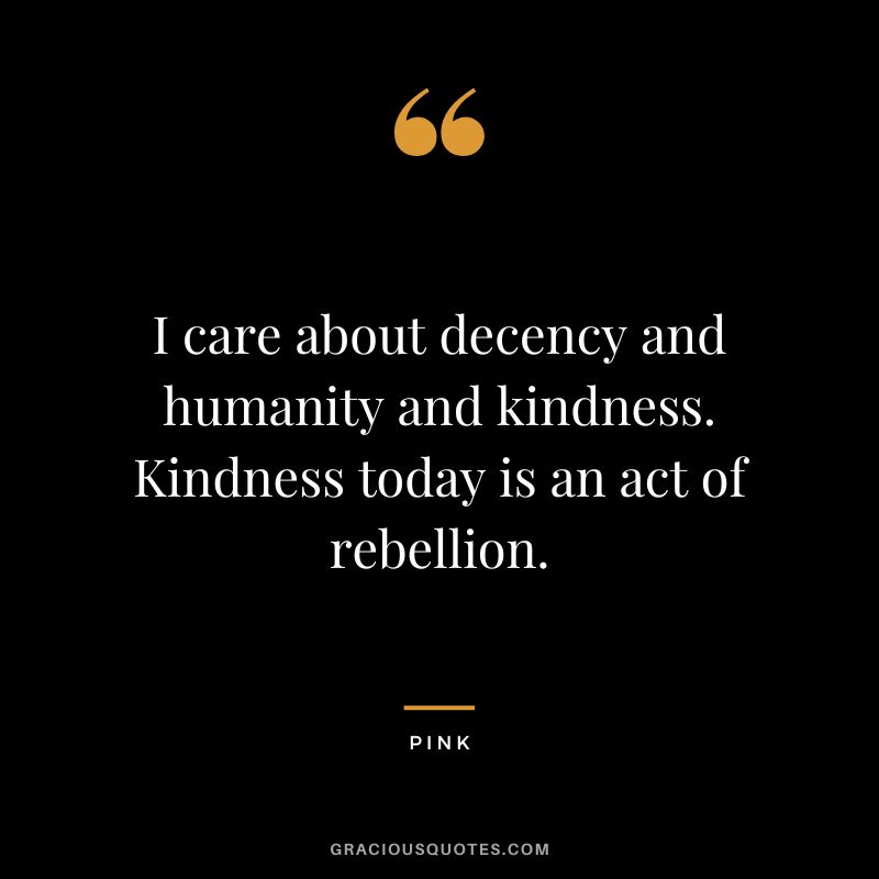 I care about decency and humanity and kindness. Kindness today is an act of rebellion. - Pink